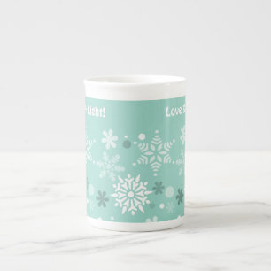 Tasse En Porcelaine Amour de Noël et Lumière Flocons de Neige Turquois