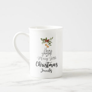Tasse En Porcelaine Amusez-vous un joyeux petit Noël mignon blanc