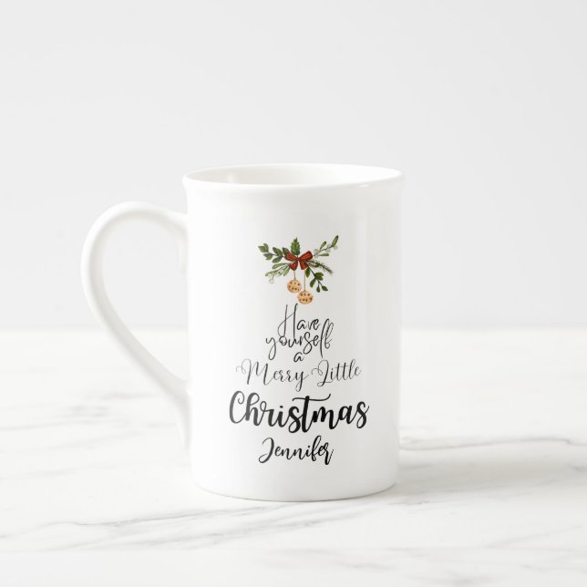 Tasse En Porcelaine Amusez-vous un joyeux petit Noël mignon blanc (Gauche)