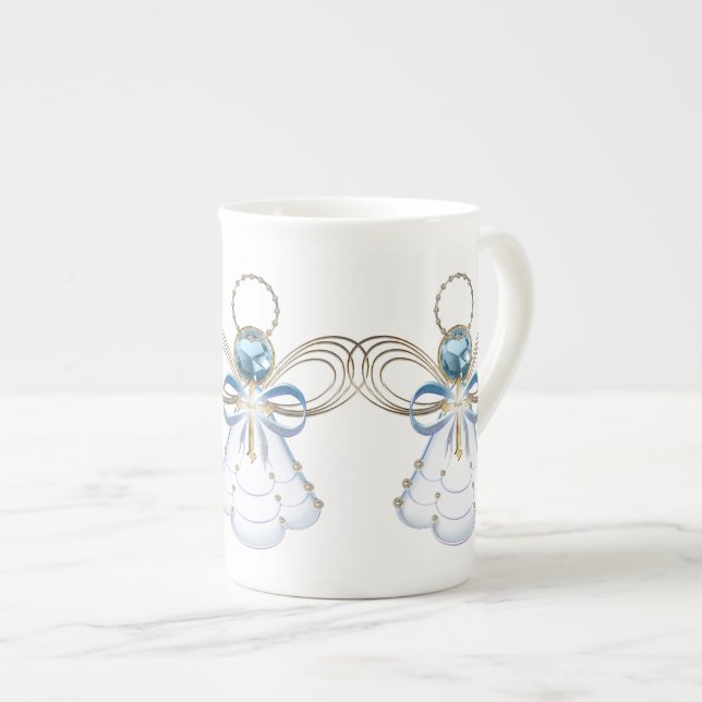 Tasse En Porcelaine Ange de Noël de foi Élégant or bleu (Devant droit)