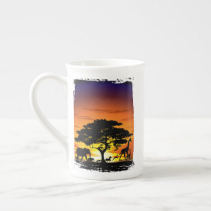 Tasse En Porcelaine Animaux sauvages sur le coucher de soleil de la sa