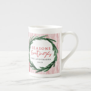 Tasse En Porcelaine Aquarelle couronne + rayures cadeau de Noël