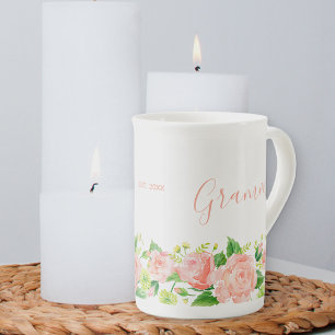 Tasse En Porcelaine Aquarelle de Grammie Coral rose floral