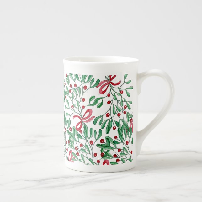 Tasse En Porcelaine Aquarelle de Noël Rustique Mistletoe (Droite)