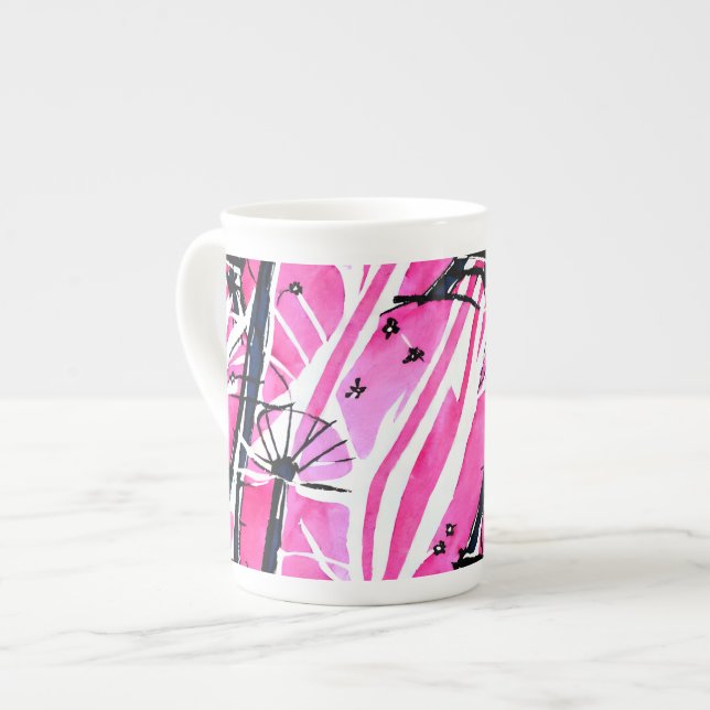Tasse En Porcelaine Aquarelle élégante rose parisienne (Devant gauche)
