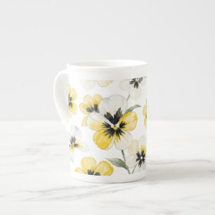 Tasse En Porcelaine Aquarelle Fleurs Jaunes 