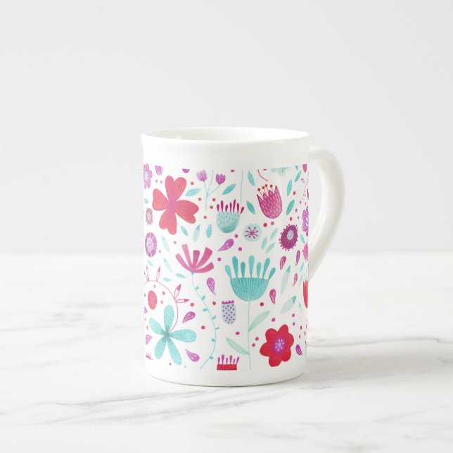 Tasse En Porcelaine Aquarelle florale moderne (Devant droit)