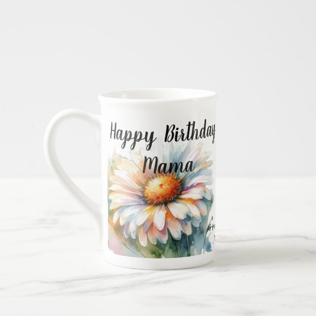 Tasse En Porcelaine Aquarelle 'Joyeux anniversaire Mama' FLEURS BLANCH (Gauche)