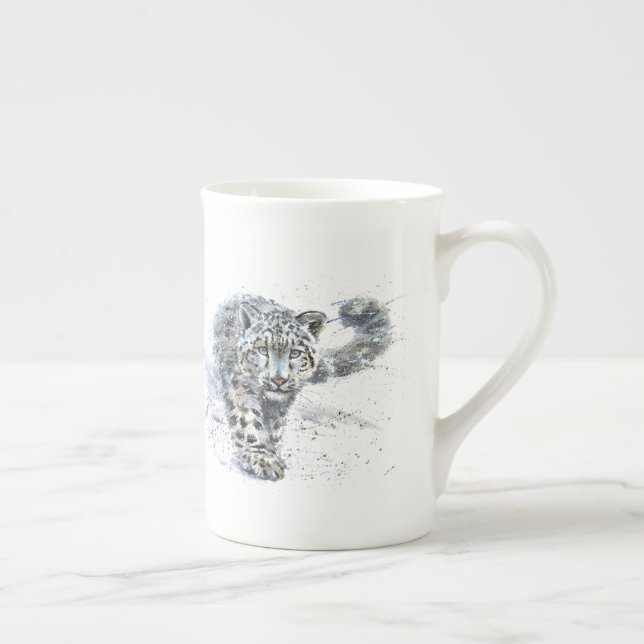 Tasse En Porcelaine Aquarelle léopard des neiges (Droite)