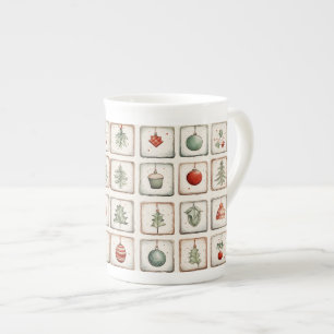 Tasse En Porcelaine Aquarelle Lineart Motif de Noël