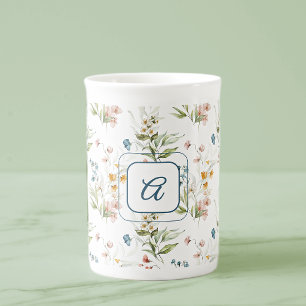 Tasse En Porcelaine Aquarelle Monogram 1600s Floral Art 10oz