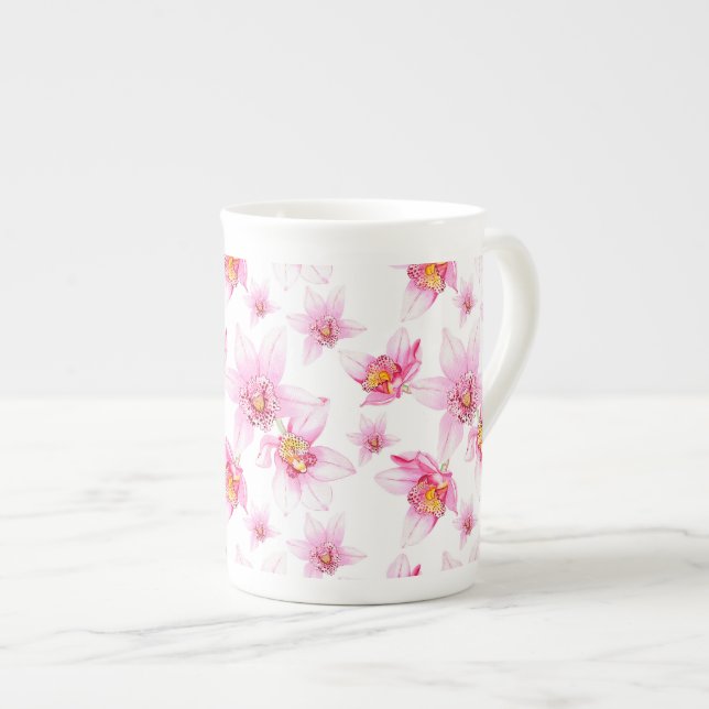 Tasse En Porcelaine Aquarelle Orchidées Design 15 (Devant droit)