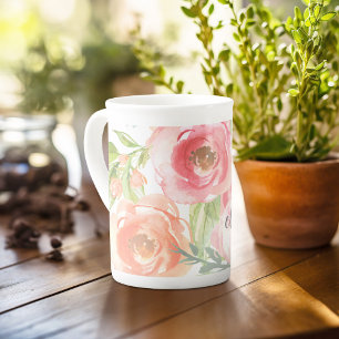 Tasse En Porcelaine Aquarelle peinte Fleurs Nom de calligraphie