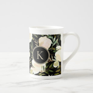 Tasse En Porcelaine Aquarelle Romantique Floral Vert et Blanc