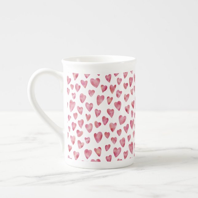 Tasse En Porcelaine Aquarelle rose mignonne Motif de coeur (Gauche)