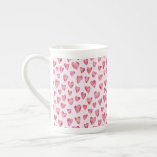 Tasse En Porcelaine Aquarelle rose mignonne Motif de coeur