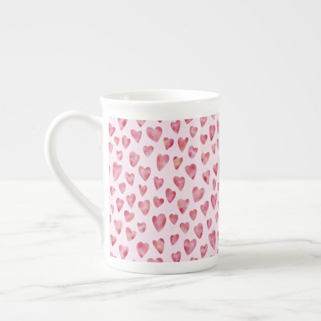 Tasse En Porcelaine Aquarelle rose mignonne Motif de coeur (Gauche)