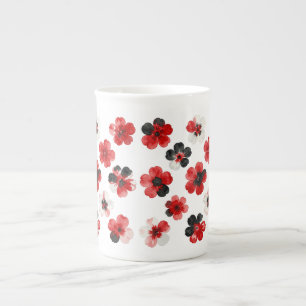 Tasse En Porcelaine Aquarelle Rouge Noir Blanc Floral