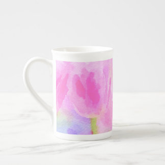 Tasse En Porcelaine Aquarelle Tulipes rose os Chine Musique