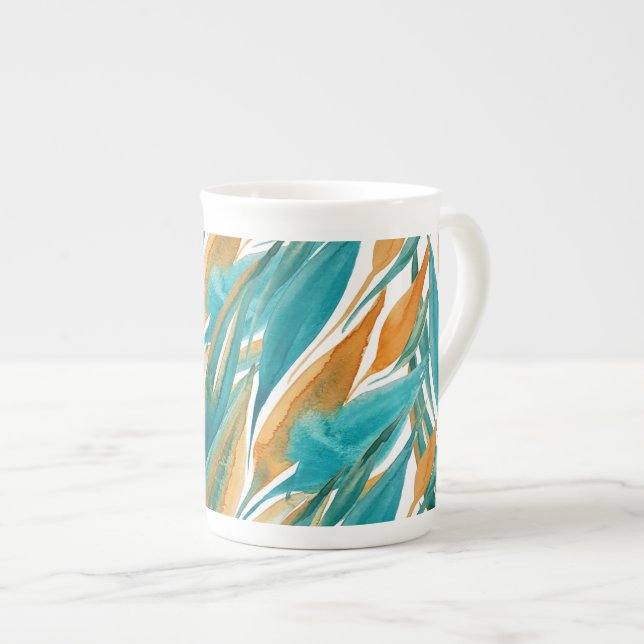 Tasse En Porcelaine Aquarelle Turquoise Et Rust Fall Peinte À La Main (Devant droit)
