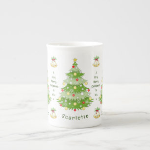 Tasse En Porcelaine Arbre de Noël et cloches personnalisées Bone China