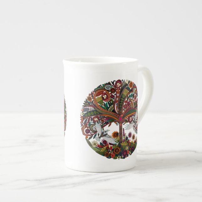 Tasse En Porcelaine arbre de vie blanc (Devant droit)