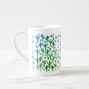 Tasse En Porcelaine ARIZONA Désert Saguaro Cactus Vert Turquoise Aquar