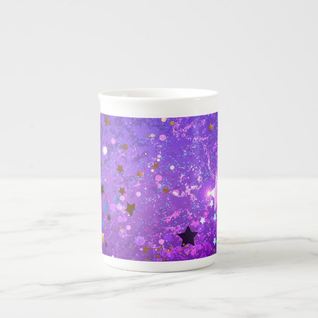 Tasse En Porcelaine Arrière - plan de feuille violet avec étoiles (Devant)