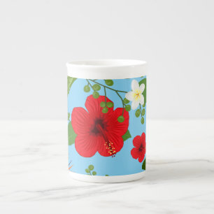 Tasse En Porcelaine Arrière - plan de fleurs tropicales 12
