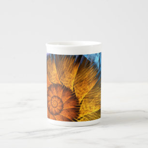 Tasse En Porcelaine Art abstrait floral orange jaune bleu