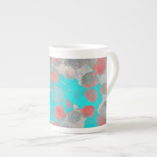 Tasse En Porcelaine Art bleu rouge romantique floral / motif de fleurs