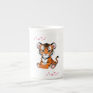 Tasse En Porcelaine 🐯Art de bébé tigre avec papillons roses -