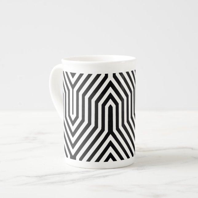 Tasse En Porcelaine Art Déco géométrique - noir et blanc (Devant gauche)