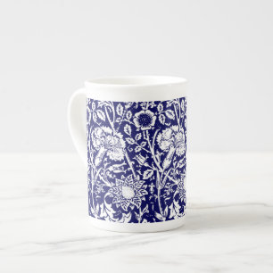 Tasse En Porcelaine Art Nouveau Carnation Damask, Navy et Blanc
