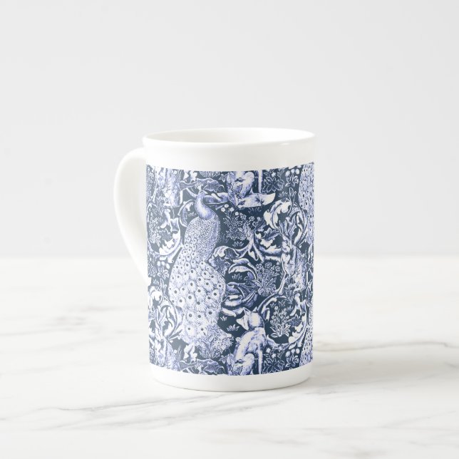 Tasse En Porcelaine Art Nouveau Peacock Print, Navy et White (Devant gauche)