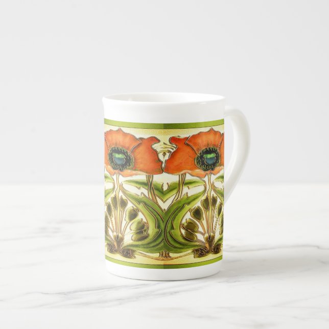 TASSE EN PORCELAINE ART NOUVEAU POIVRE ROUGE VERT STYLISÉ (Devant droit)