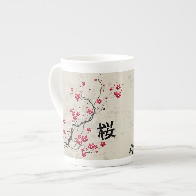 Tasse En Porcelaine Art oriental de fleurs de cerisier de Sakura de (Devant gauche)