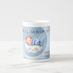 Tasse En Porcelaine Baby Boy Douche Invitation Lune Étoiles Aquarelle