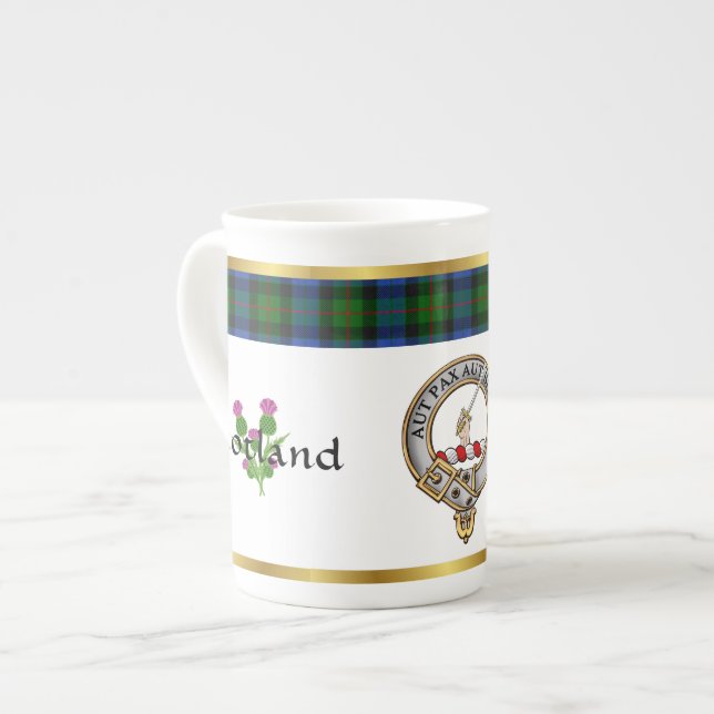 Tasse En Porcelaine Badge de clan d'armes Tartan & Motto (Devant gauche)