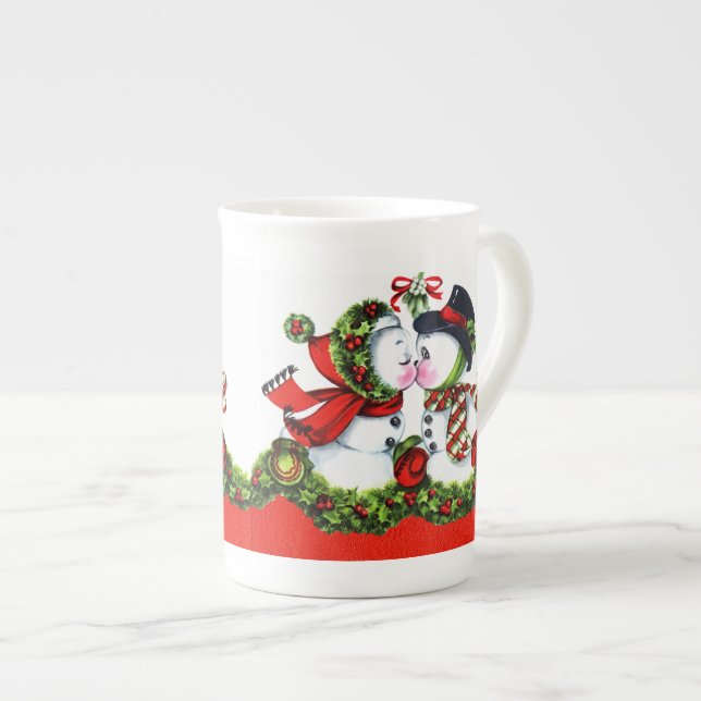 Tasse En Porcelaine Baisers des couples de bonhomme de neige (Devant droit)