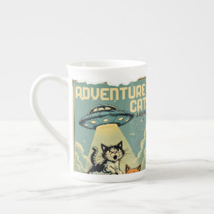 Tasse En Porcelaine Bande dessinée de chats drôles enlèvement d'alien 