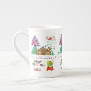 Tasse En Porcelaine Bande Rouge Vert Joyeux Noël Nettoyant Dame
