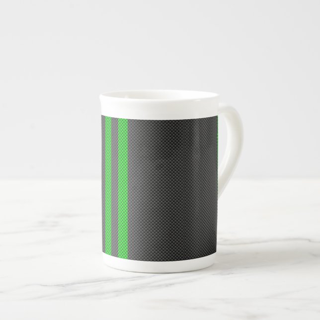 Tasse En Porcelaine Bandes de course Accent Green Carbon Fibre Style (Devant droit)