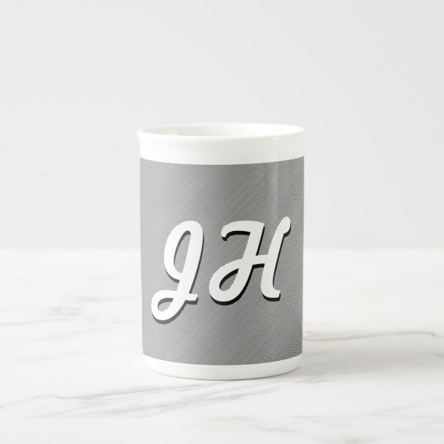 Tasse En Porcelaine Bandes minces en noir et blanc | Initiales retro-s (Devant)