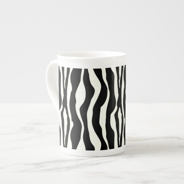 Tasse En Porcelaine Bandes zébrées - Noir et Blanc (Devant gauche)