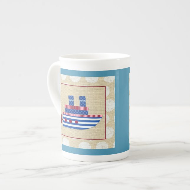 Tasse En Porcelaine Bateau à vapeur avec hélice et cheminées bleues (Devant gauche)