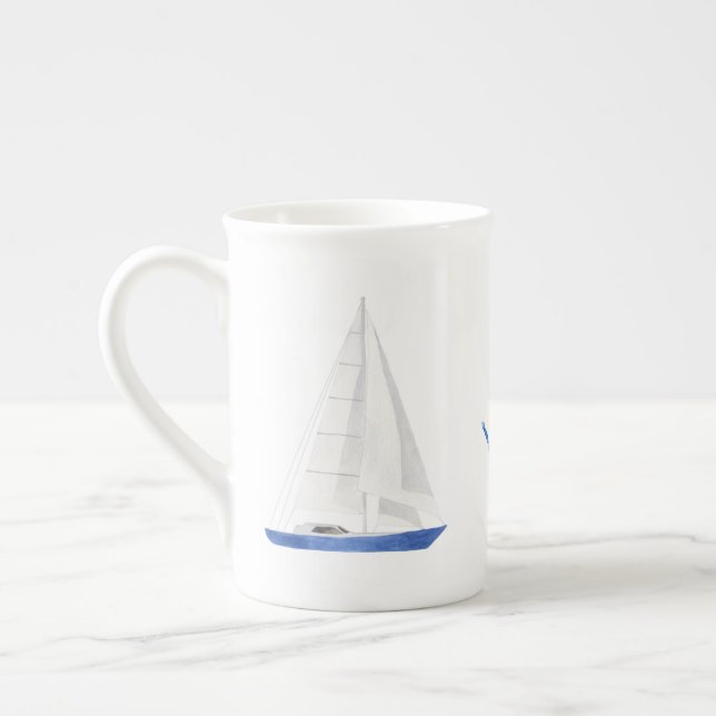 Tasse En Porcelaine Bateau à voile et Ancre bleue Nautique (Gauche)
