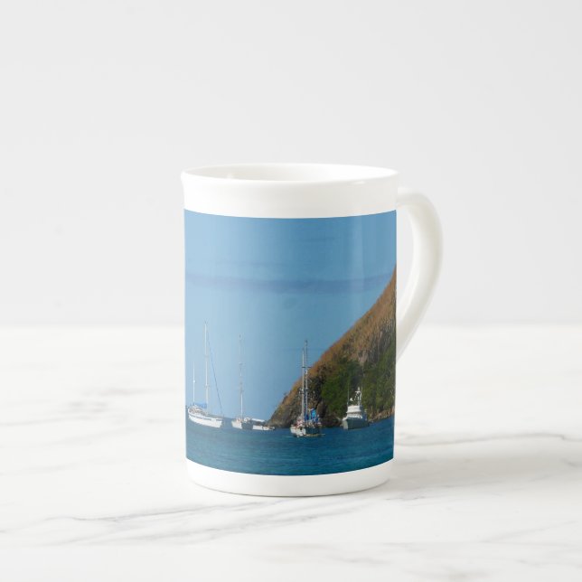 Tasse En Porcelaine Bateaux à voile dans la baie Blancs et Bleus Nauti (Devant droit)