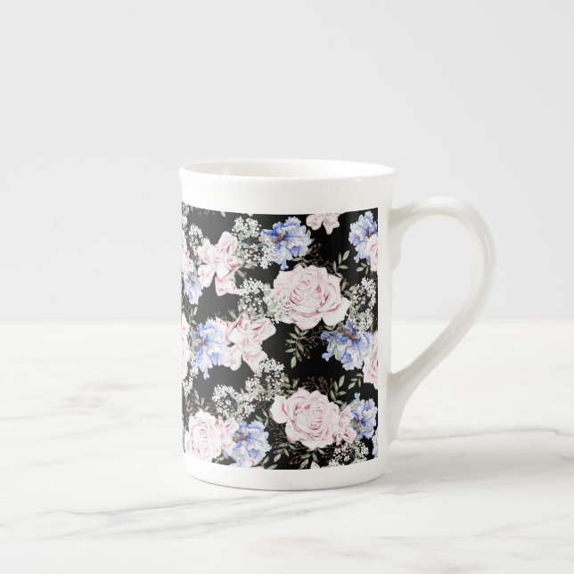 Tasse En Porcelaine Beau motif Floral Rose Iris rose bleu (Droite)
