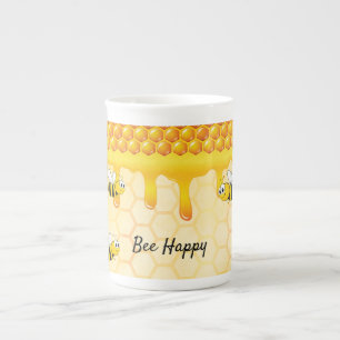 Tasse En Porcelaine Bee Happy bumble abeilles jaune nid d'abeille été